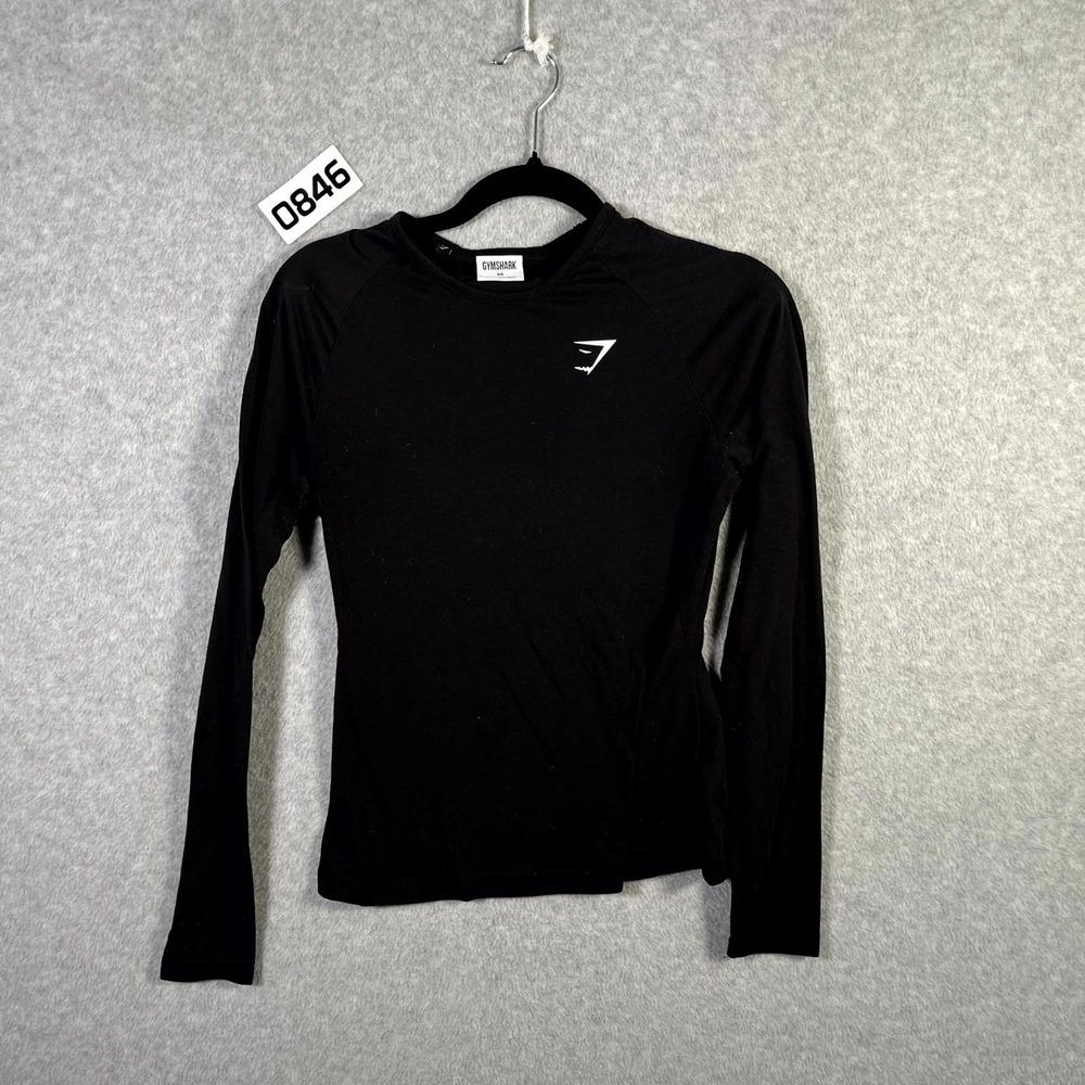 Gymshark T Shirt Womens XS Black Mesh Back Logo Long Sleeve Performance Training